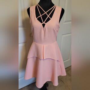 She + Sky Sleeveless Fit & Flare Textured Dress Peach SIZE S